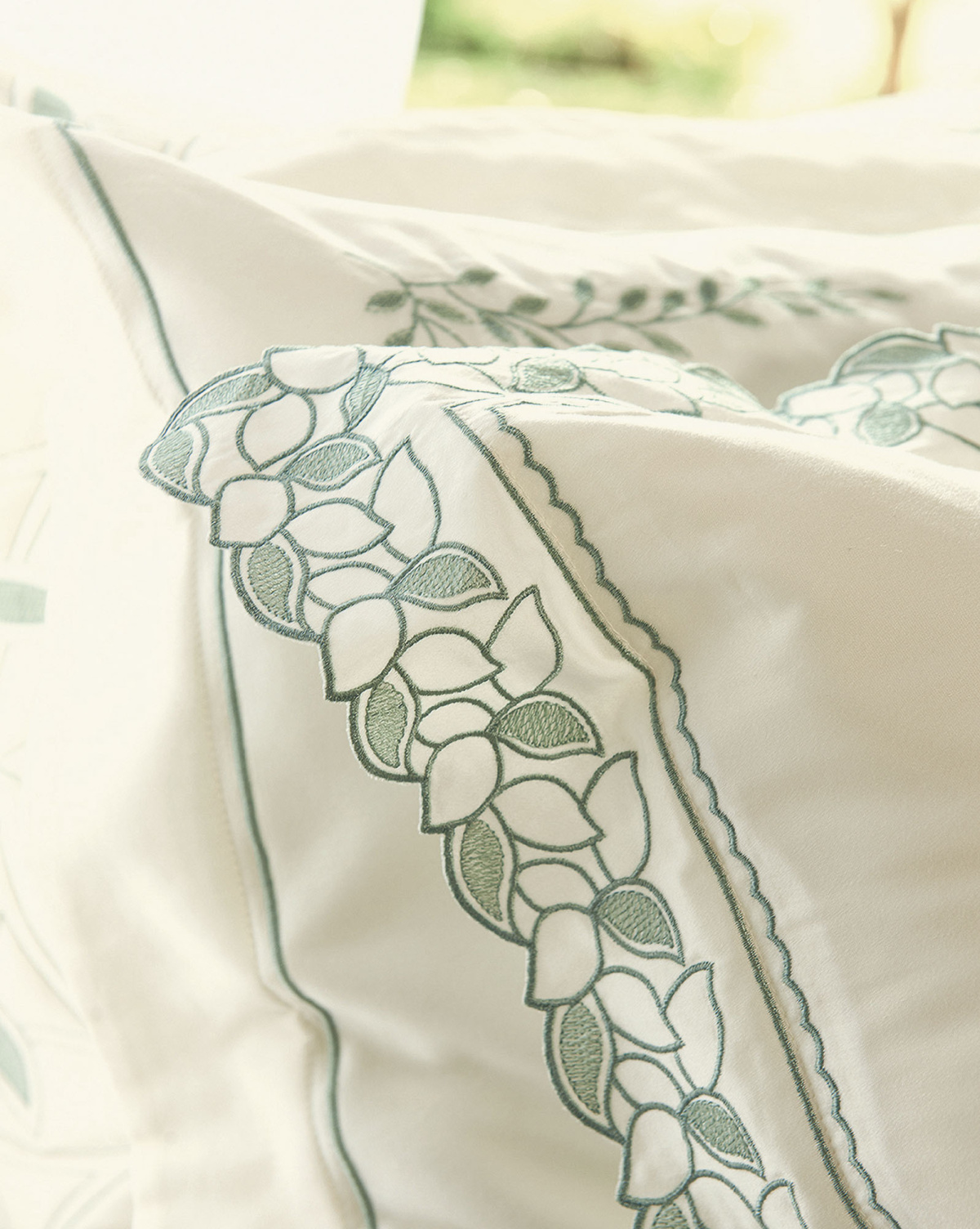 Gione Roupa de Cama - Queen - Percal 400 Fios - Fio Egípcio - 4 Peças - Palha/Verde