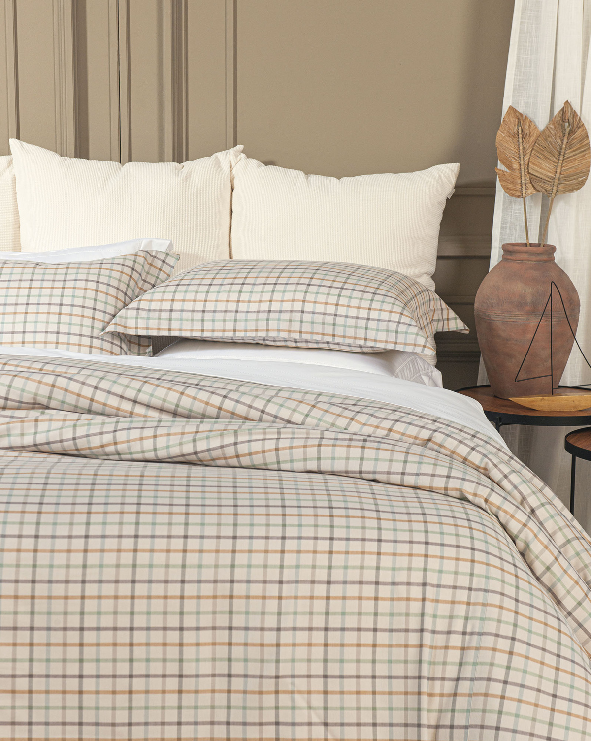 Giordano Duvet (Capa p/ Edredom) Super King - Fio Tinto - 100% Algodão - 4 Peças - Xadrez Terracota
