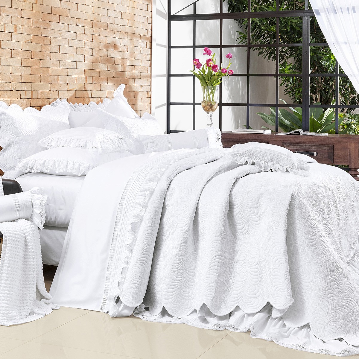 Grassi Cobre Leito - Queen - Percal 300 Fios - Acetinado - 3 Peças - Branco