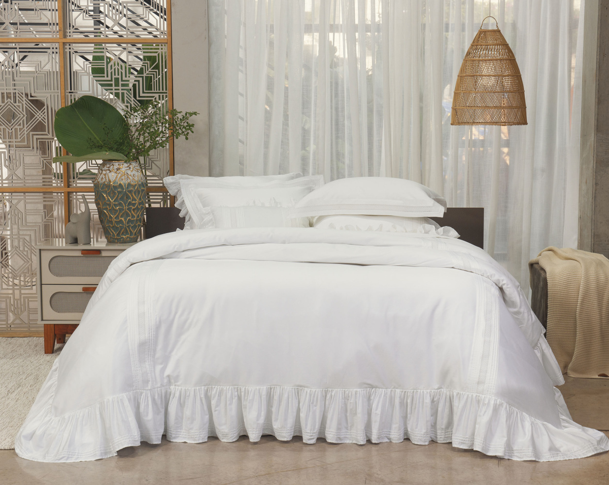 Ivory Duvet (Capa Para Edredom) - Queen - Percal 300 Fios - Acetinado - 4 Peças - Branco
