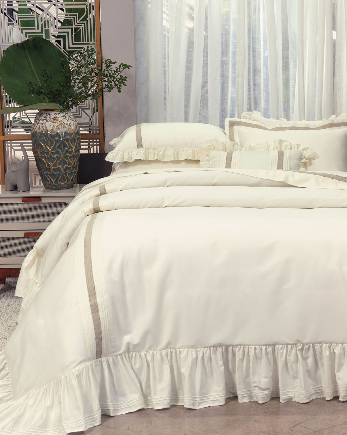 Ivory Duvet (Capa Para Edredom) - Super King - Percal 300 Fios - Acetinado - 4 Peças - Palha