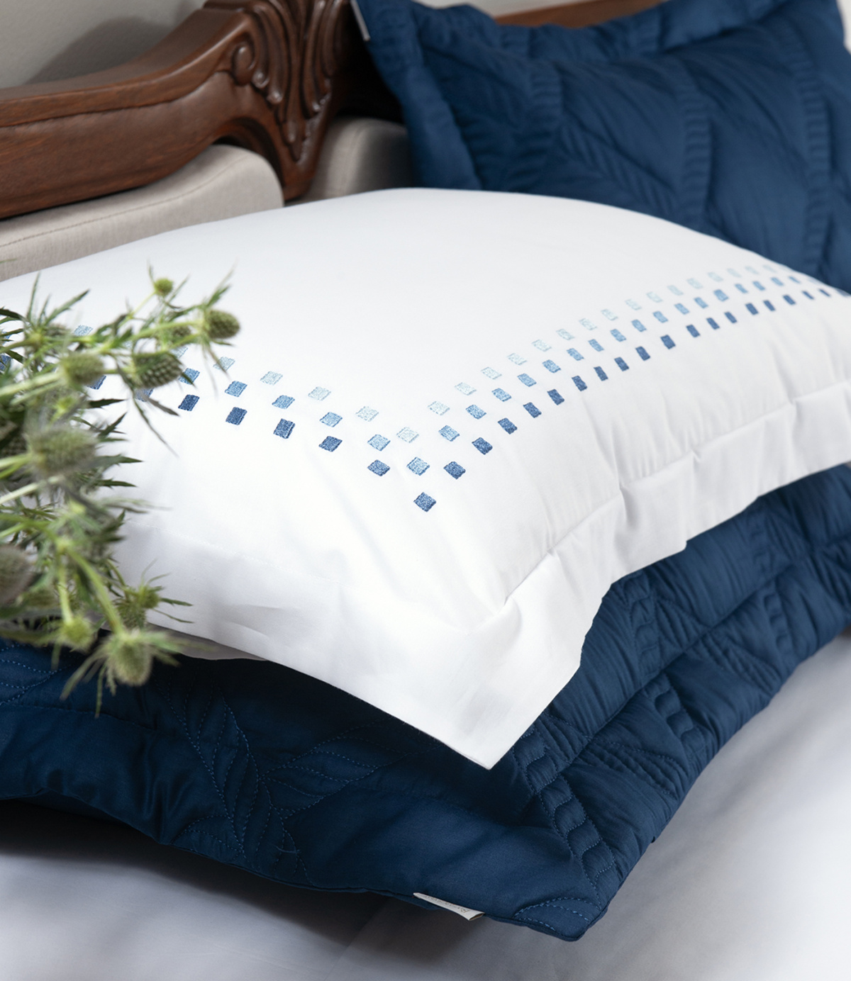 Lumi Roupa De Cama - Queen - Percal 250 Fios - 100% Algodão - 4 Peças - Branco/Azul