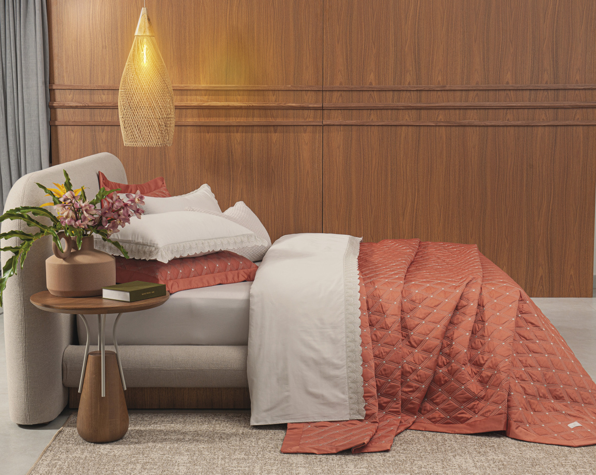 Maggio Cobre Leito - King - Percal 400 Fios - Fio Egípcio - 3 Peças - Terracota