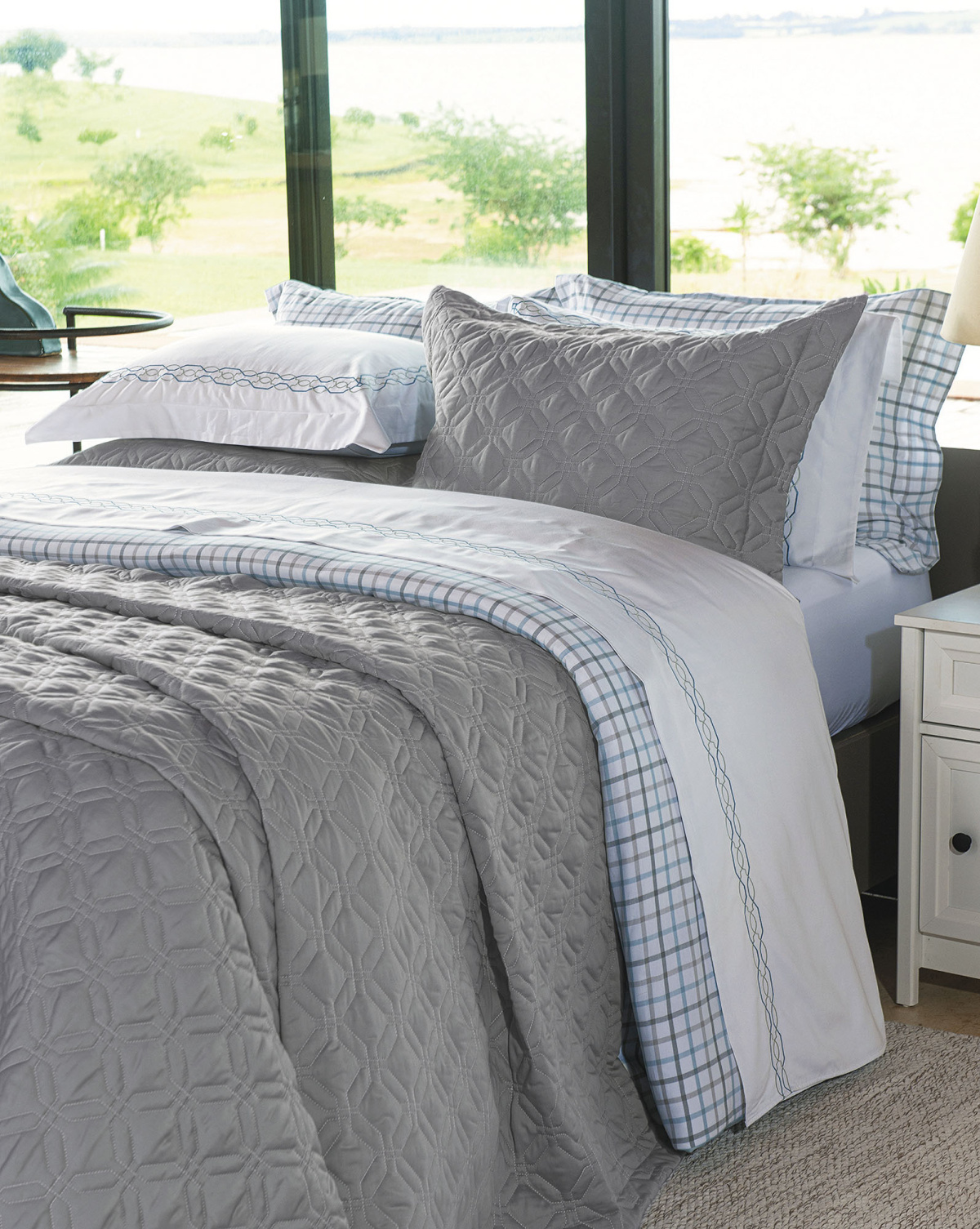 Mahal Cobre Leito - Queen - Percal 400 Fios - Fio Egípcio -  3 Peças - Platino