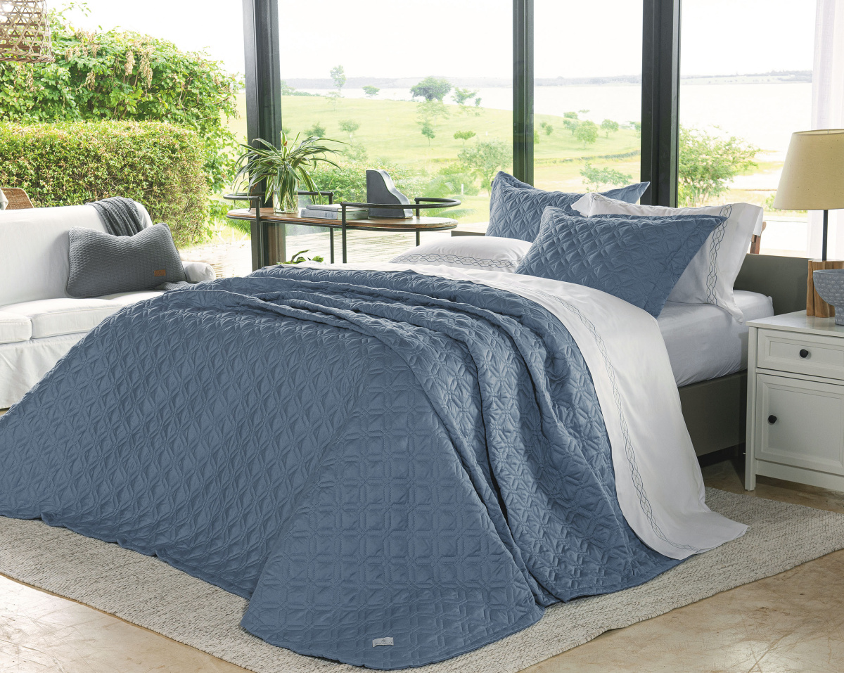 Mahal Cobre Leito - Super King - Percal 400 Fios - Fio Egípcio - 3 Peças - Azul Egípcio