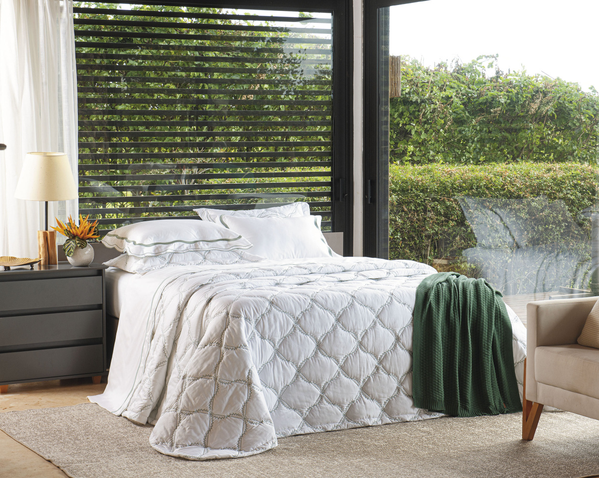 Marbo Cobre Leito - King - Percal 400 Fios - Fio Egípcio - 3 Peças - Branco/Verde