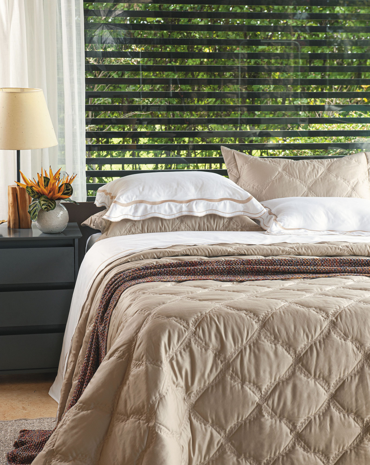 Marbo Cobre Leito - Super King - Percal 400 Fios - Fio Egípcio - 3 Peças - Bege