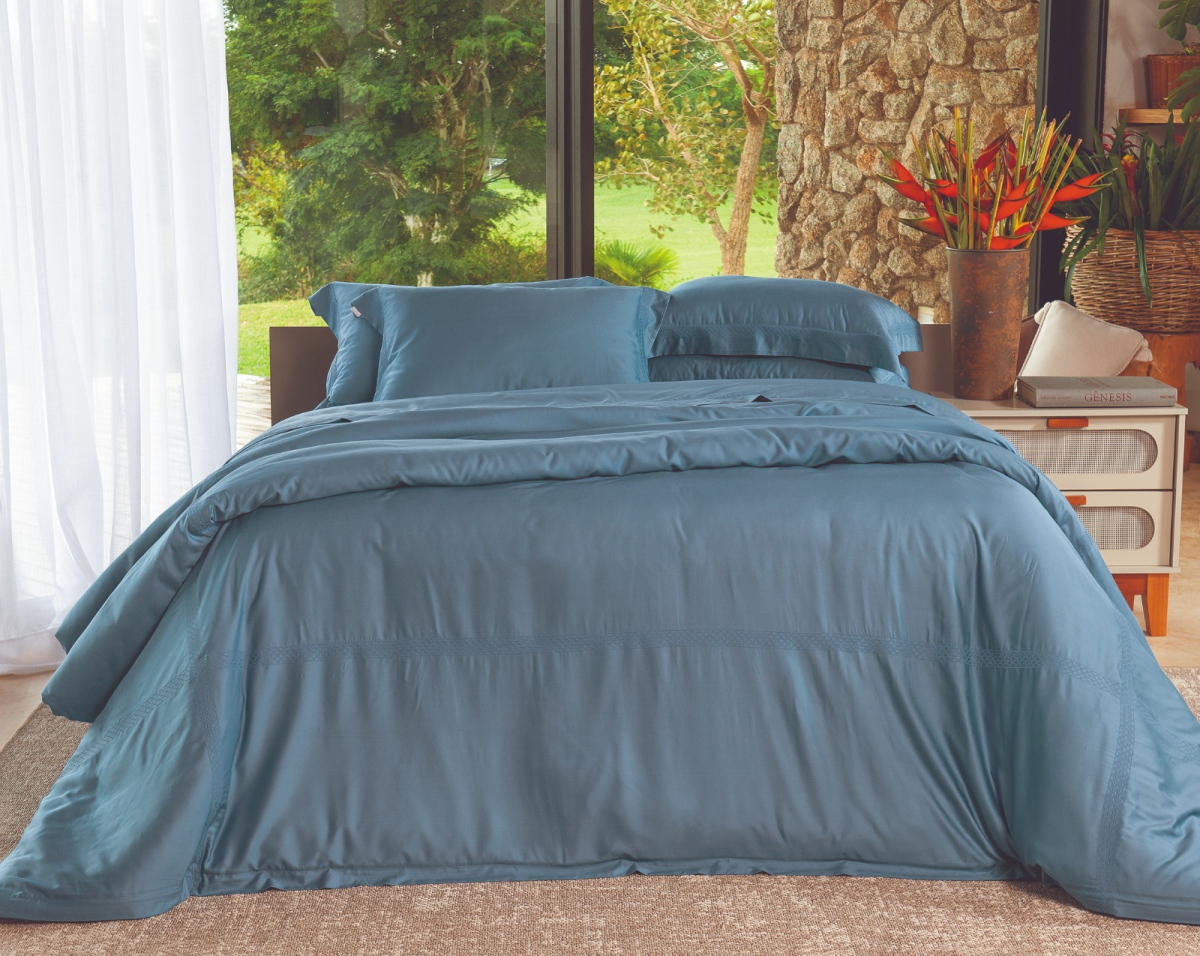 Myriad Duvet -  Queen - Percal 400 Fios - 100% Fibra de Bambu - 3 Peças - Azul