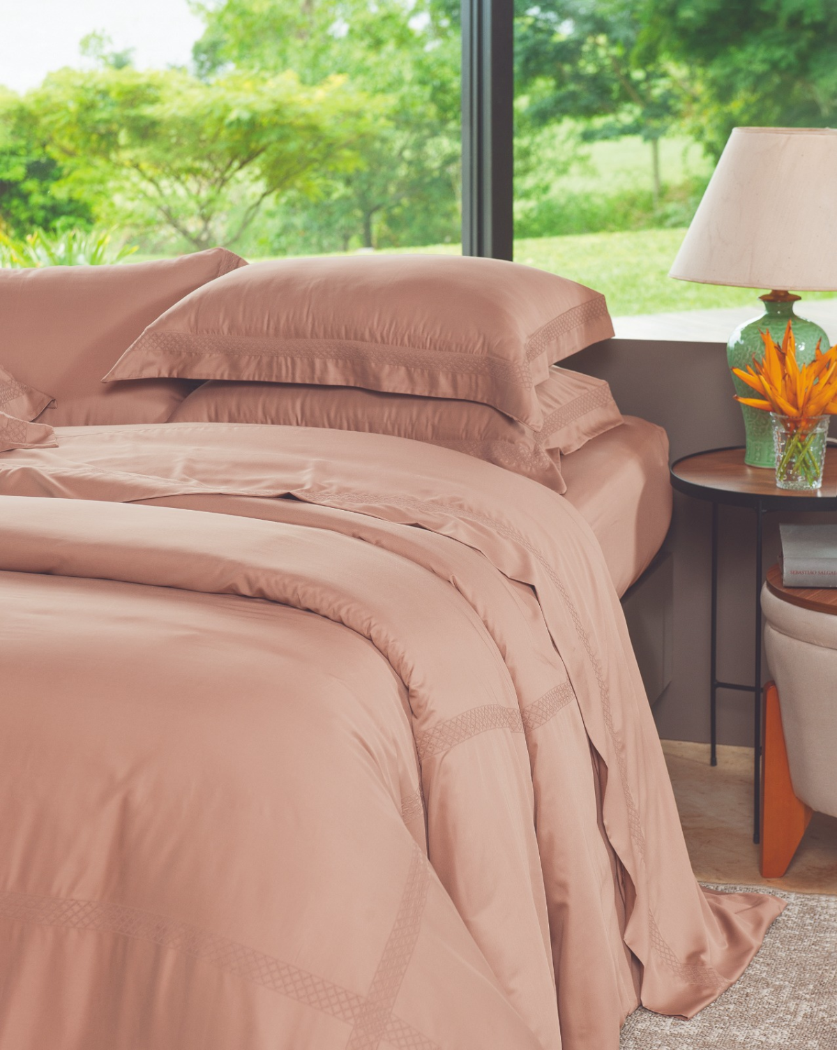 Myriad Duvet  - Queen - Percal 400 Fios - 100% Fibra de Bambu - 4 Peças - Rosa Chá