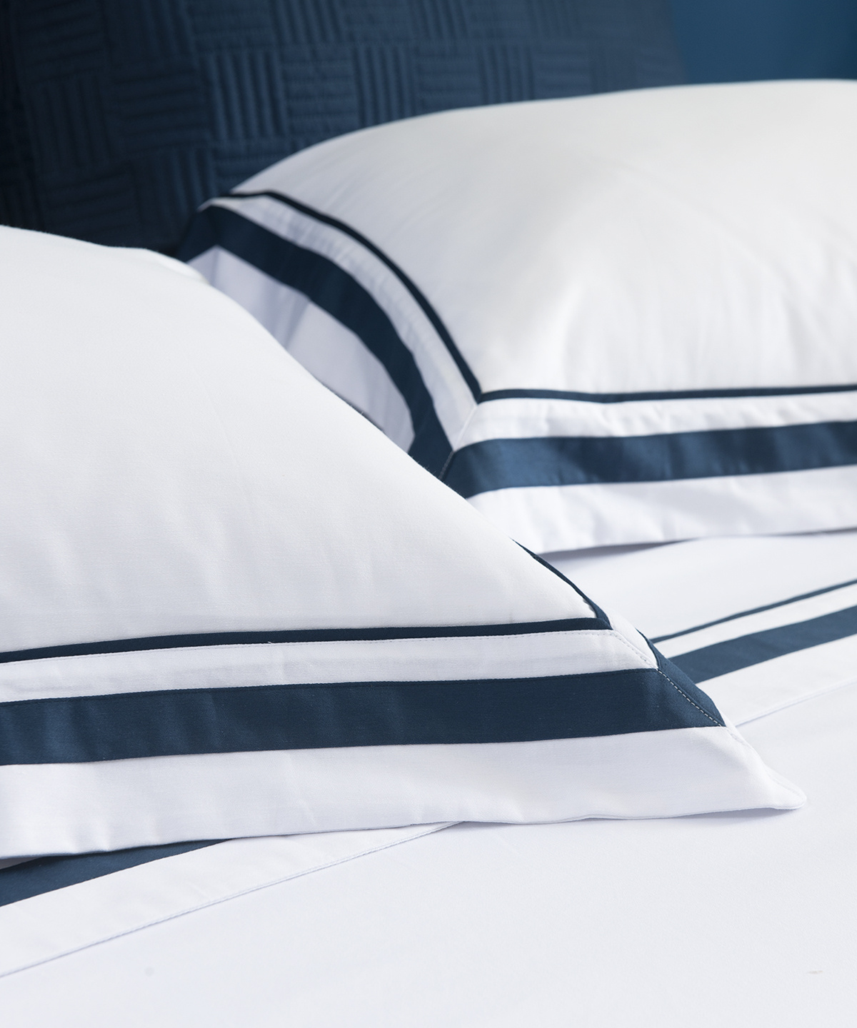 Nantes Roupa De Cama - Queen - Percal 250 Fios - 100% Algodão - 4 Peças - Branco/Azul