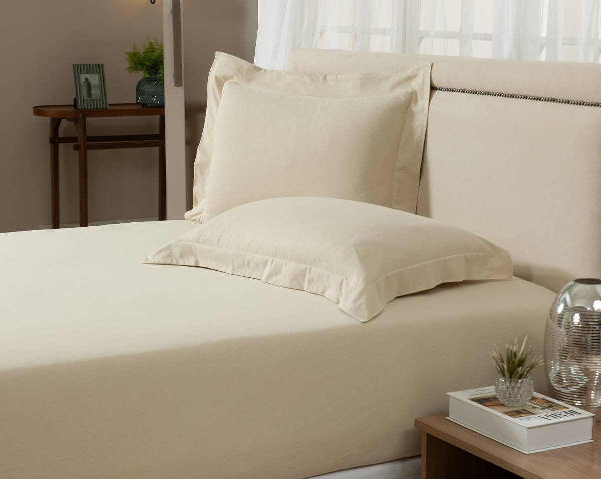 Natura Lençol + Fronhas - Malha 30/1 Fio Penteado- King - 3 Peças - Bege