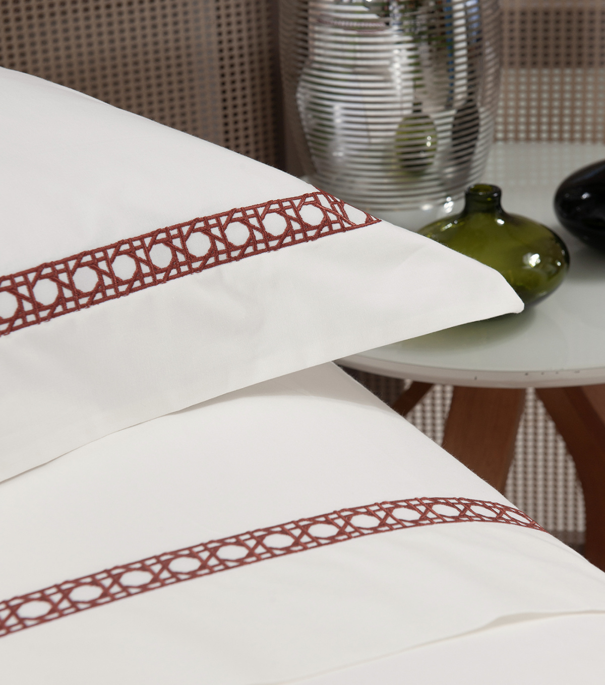 Oásis Roupa De Cama - King - Percal 250 Fios - 100% Algodão - 4 Peças - Branco/Terracota