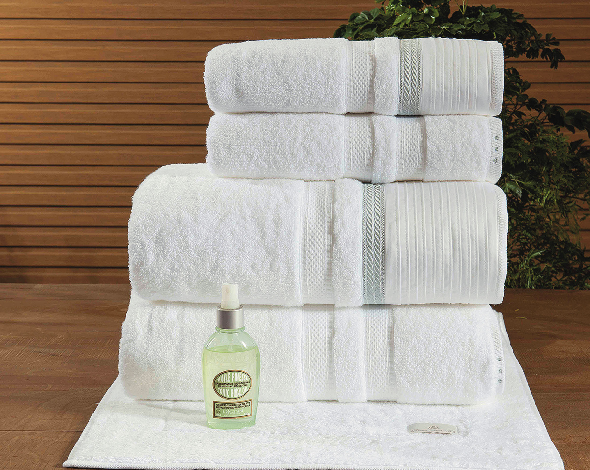 Porteri Jogo de Banho - Gigante - 100% Algodão - 5 Peças - Branco/Prata