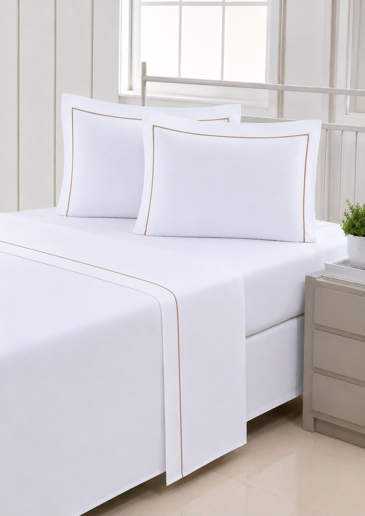 Pratic Roupa De Cama - King - Percal 250 Fios - 100% Algodão - 4 Peças - Branco/Docedeleite