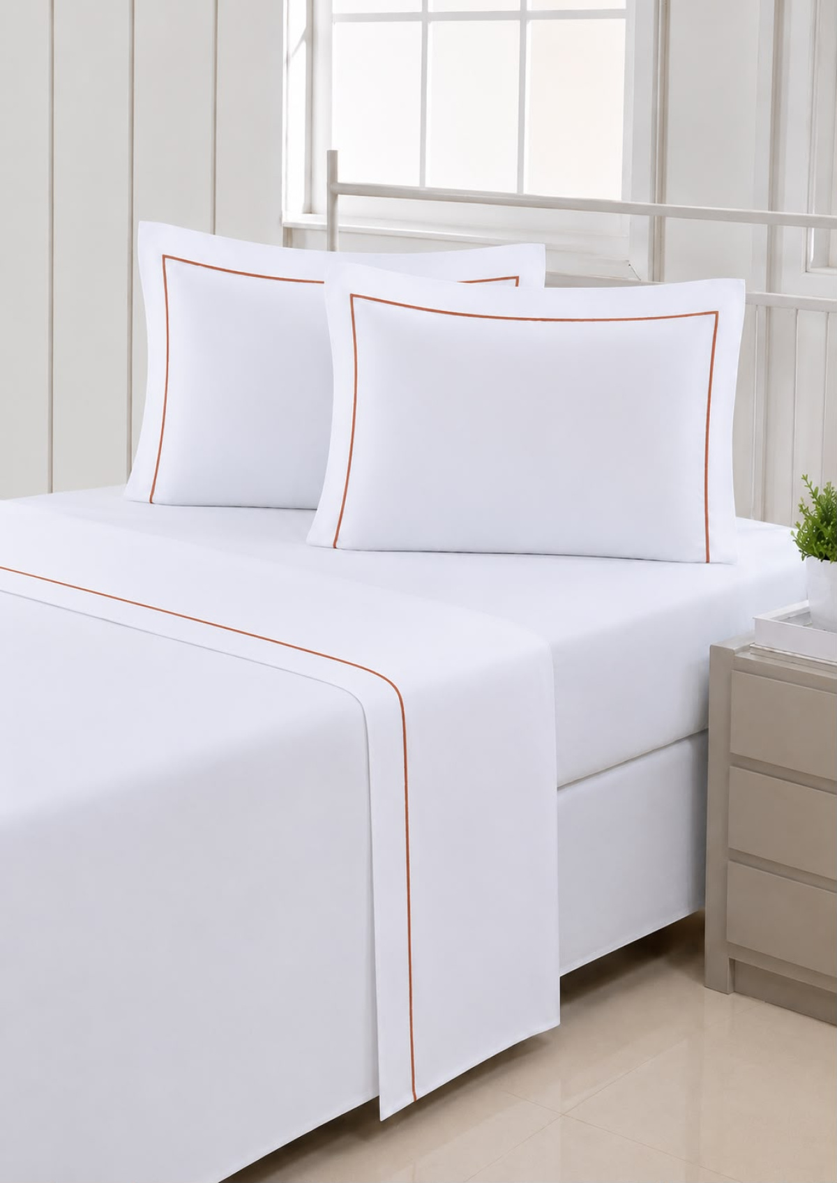 Pratic Roupa De Cama - Queen - Percal 250 Fios - 100% Algodão - 4 Peças - Branco/Terracota