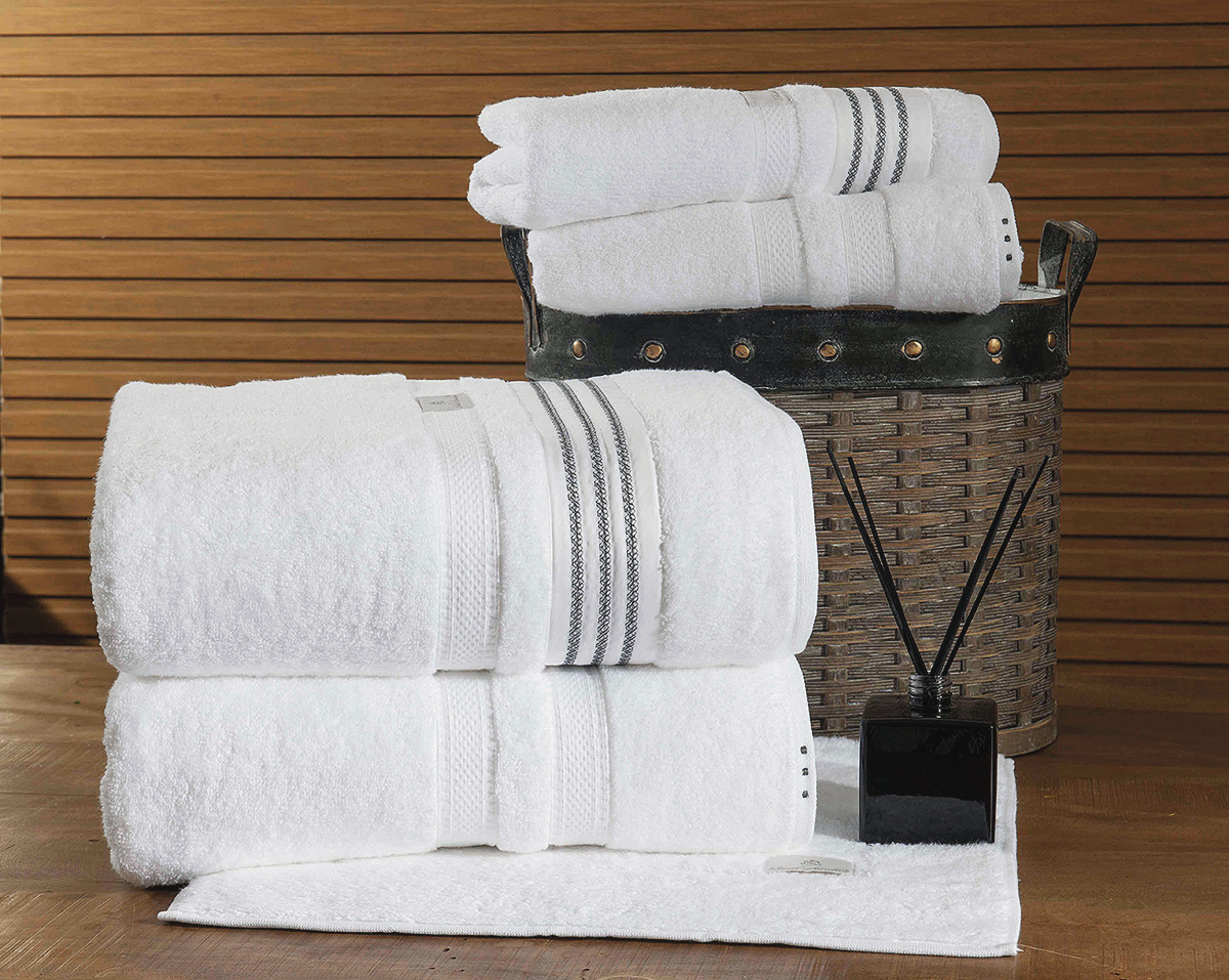 Savoy Jogo de Banho - Gigante - 100% Algodão - 5 Peças - Branco/Preto