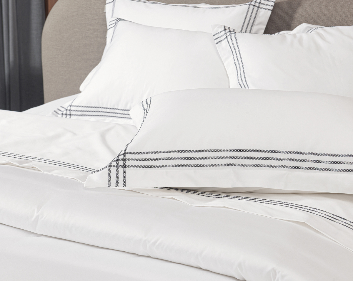 Savoy Roupa de Cama - Queen - Percal 400 Fios - Fio Egípcio - 4 Peças - Branco/Preto
