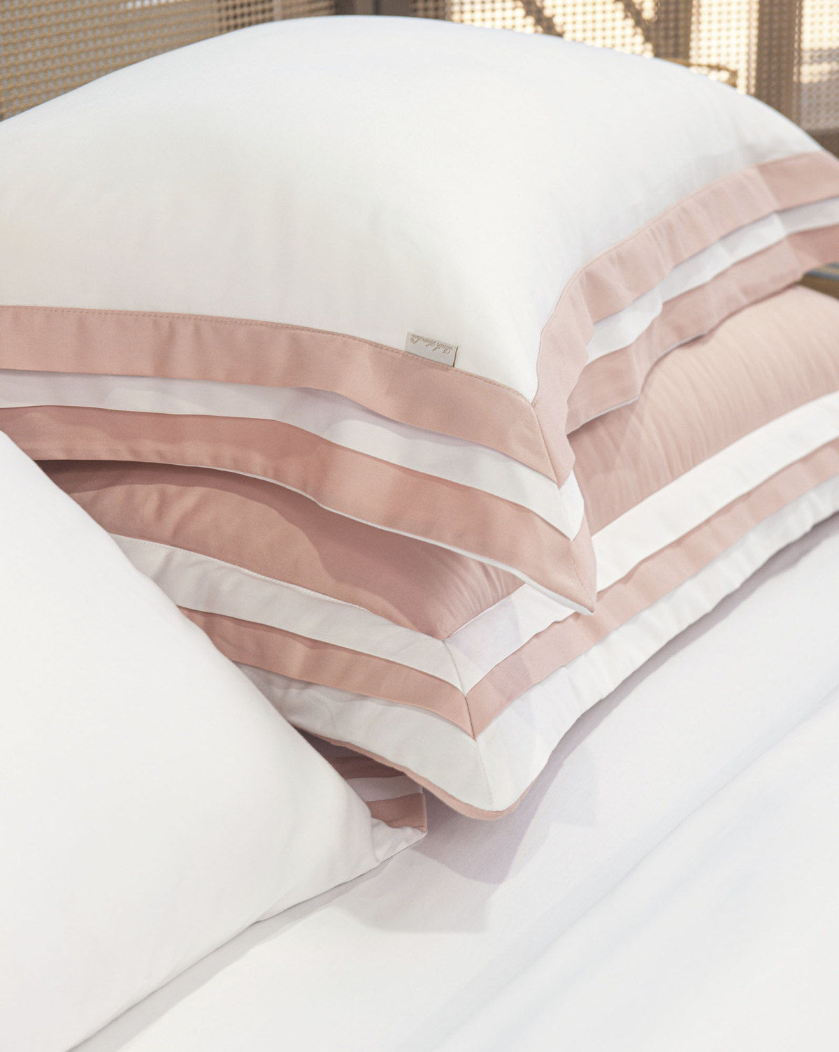 Season Roupa de Cama - Queen - Percal 400 Fios - Fio Egípcio - 4 Peças - Branco/Rosa Chá