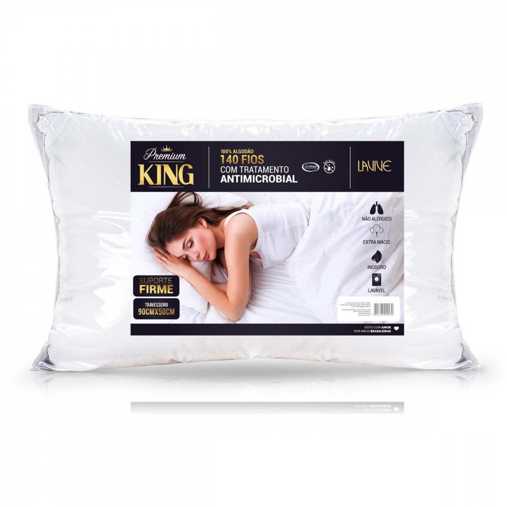 Travesseiro King 90cm x 50cm 140 Fios Premium Suporte Firme - Lavive
