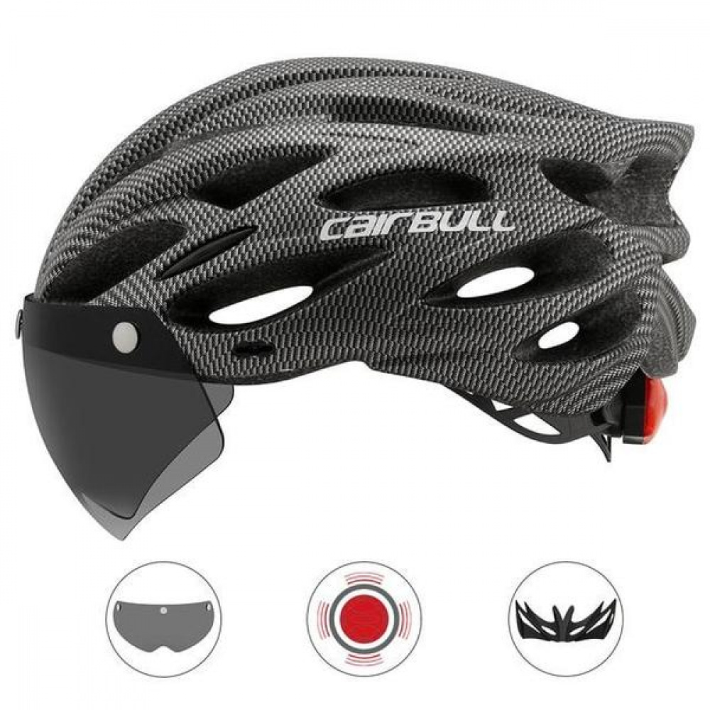 Capacete Ciclismo CAIRBULL com LED e Viseira HELMET Poupei