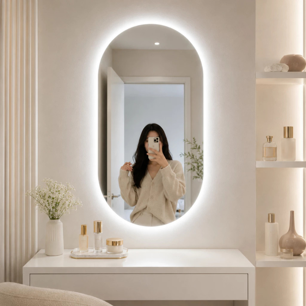 Espelho Oval Luz Ambiente