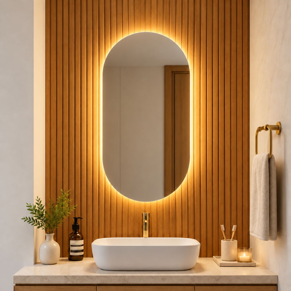 Espelho Oval Luz Ambiente