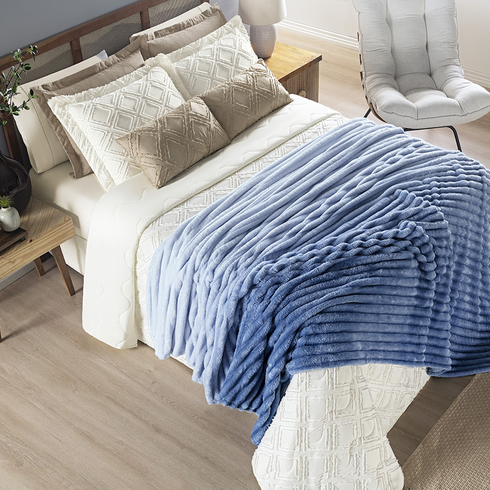 Cobertor Ultrasoft Queen Manta Flannel Aveludada Fluffy - Sky