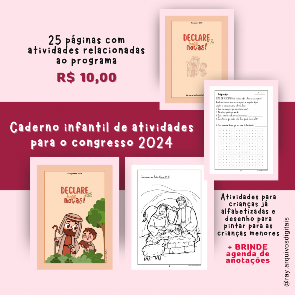 Caderno de atividades infantil para o Congresso 2024 Declare as boas