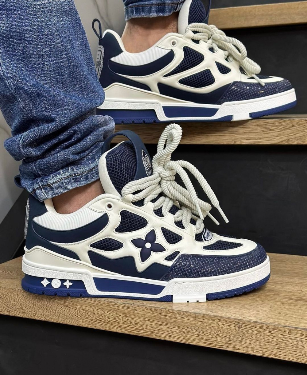 Tênis louis LV Skate Branco e Azul escuro RICOVISK STORE