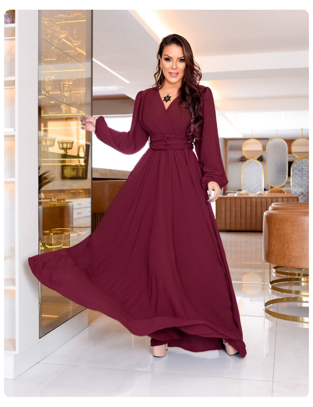 Vestido Cor Vestido De Renda Vinho Longo Vestido Longo Marsala