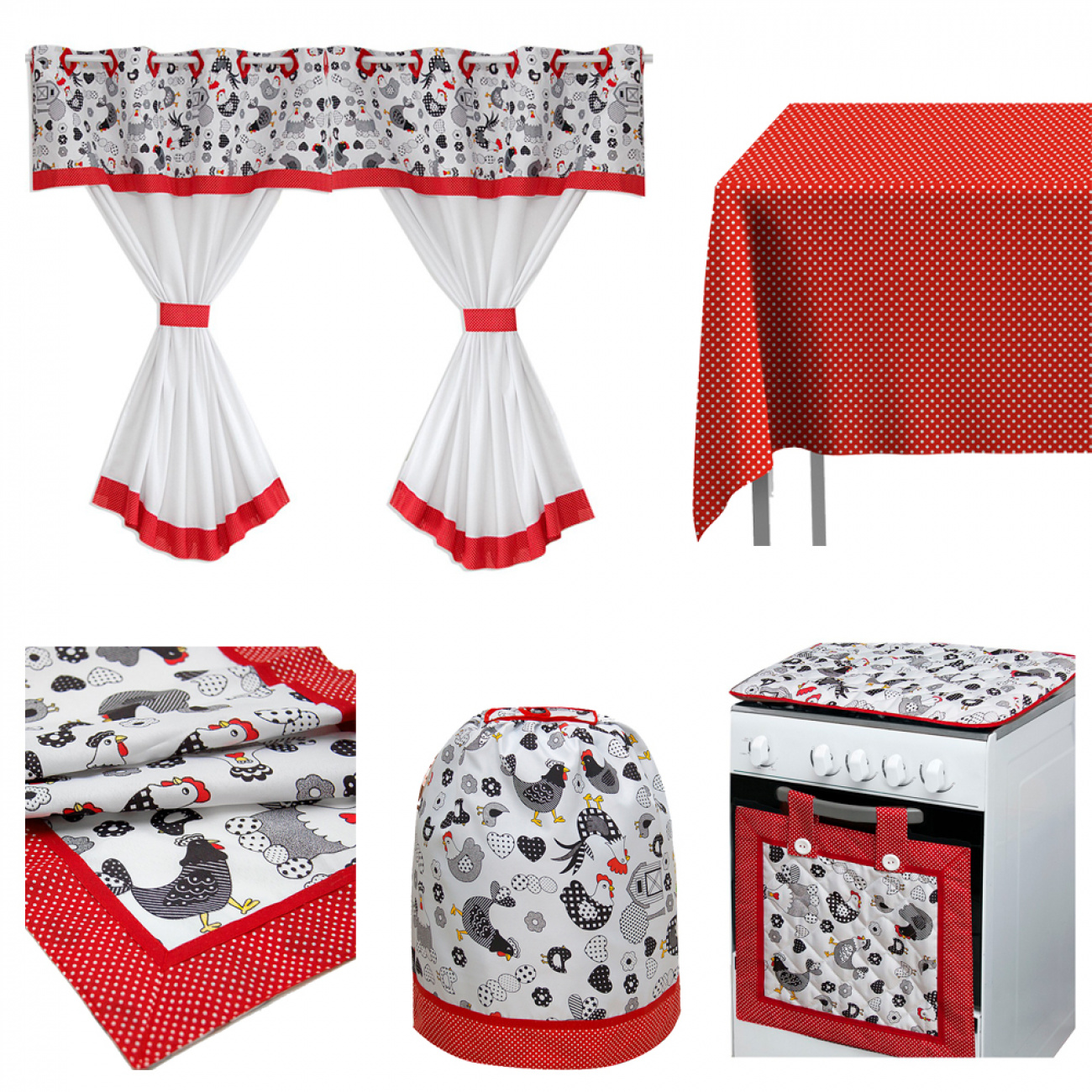 Kit Cozinha 3 Peças Estampadas 6 Lugares Oxford - Galinha em