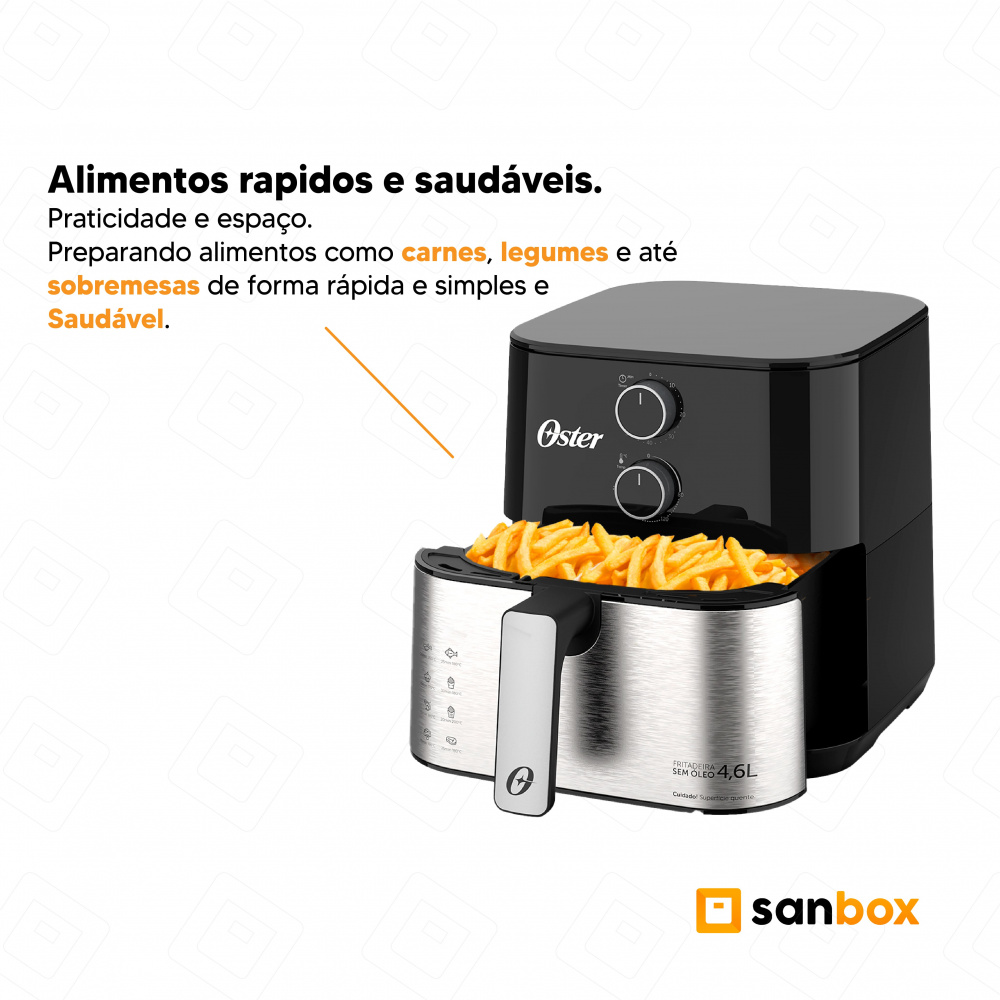 Fritadeira Air Fryer Inox Compact 4,6L Oster Sem Óleo 127V na