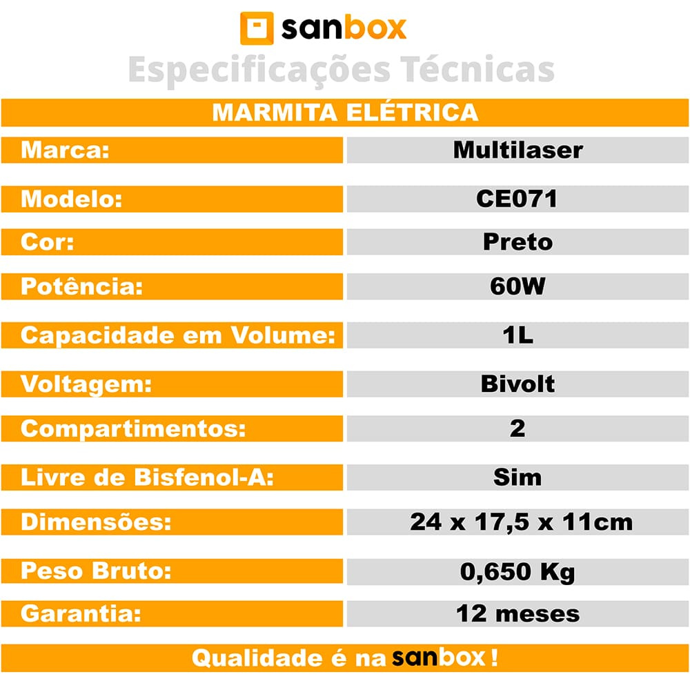 Marmita Termica Eletrica Portatil 1 Litro Bivolt Multilaser