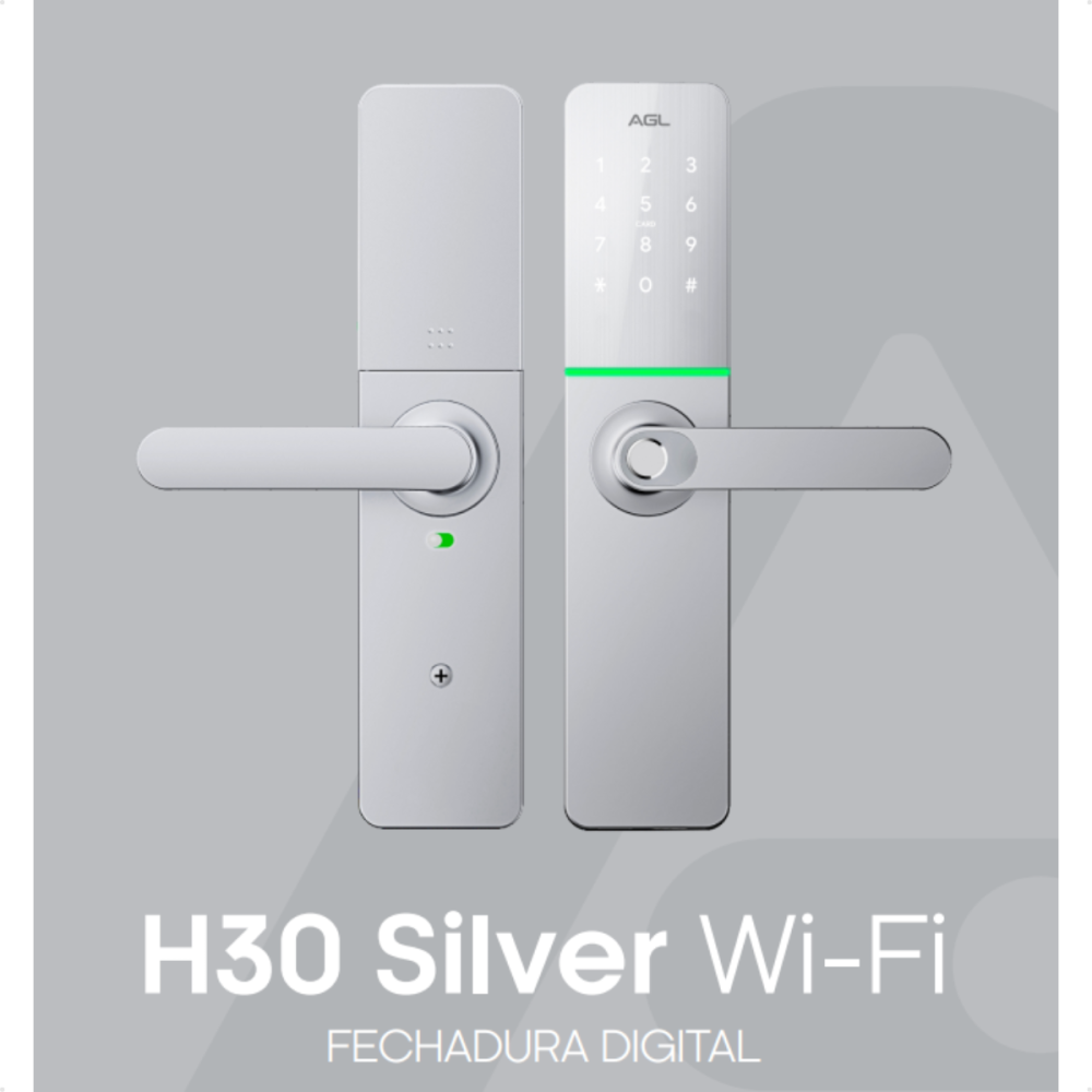 Fechadura Digital AGL H30 Silver WiFi com Biometria e App - Smart