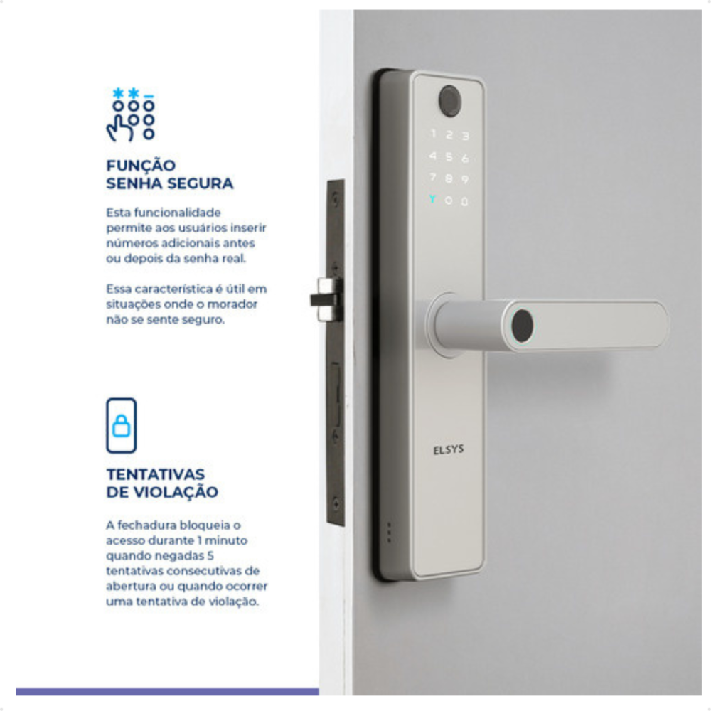 Fechadura Eletrônica Elsys SAX Prata Câmera IP55 Tuya Wi-fi