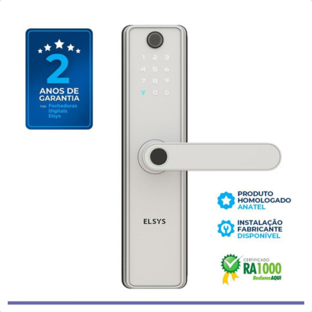 Fechadura Eletrônica Elsys SAX Prata Câmera IP55 Tuya Wi-fi
