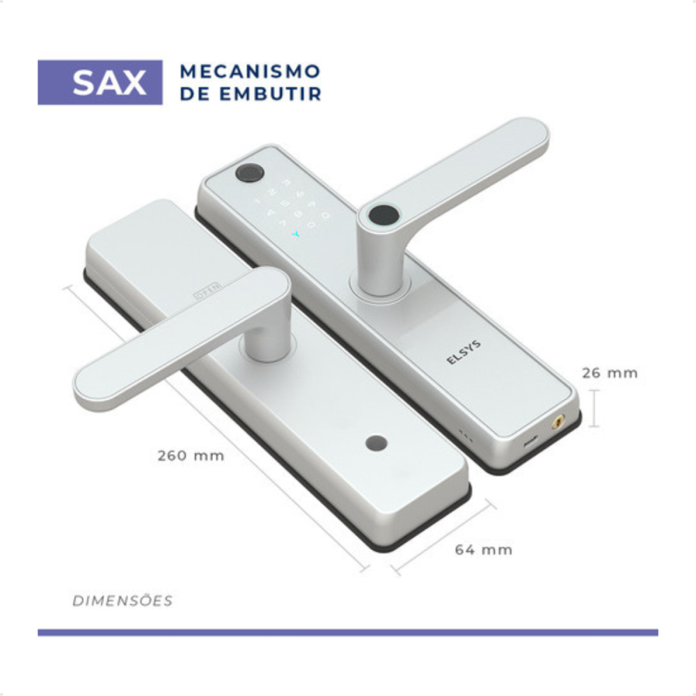 Fechadura Eletrônica Elsys SAX Prata Câmera IP55 Tuya Wi-fi