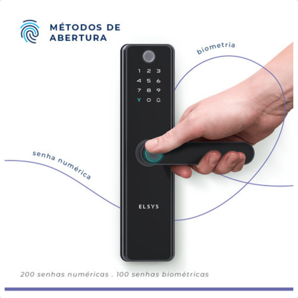 Fechadura Eletrônica Elsys SAX Preta Câmera IP55 Tuya Wi-fi