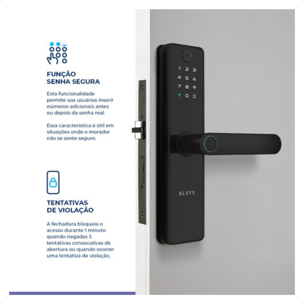 Fechadura Eletrônica Elsys SAX Preta Câmera IP55 Tuya Wi-fi