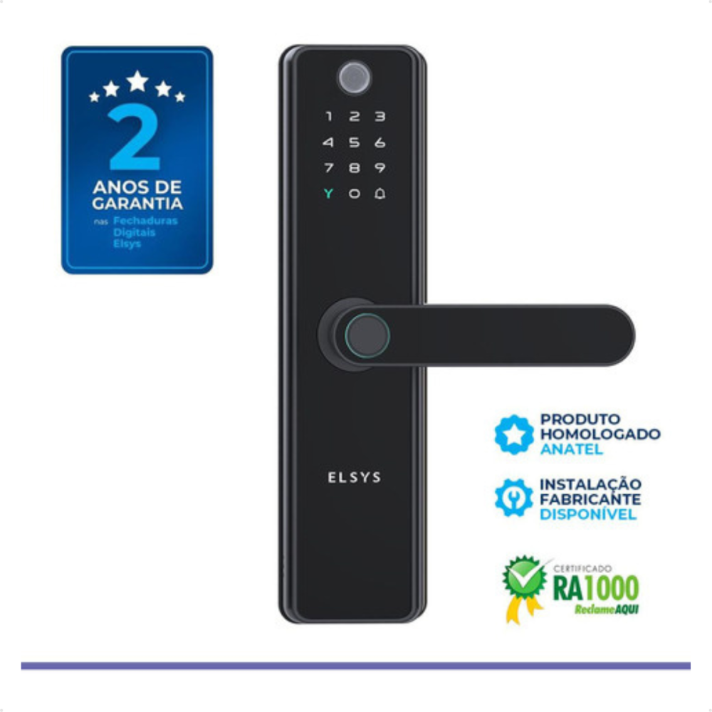 Fechadura Eletrônica Elsys SAX Preta Câmera IP55 Tuya Wi-fi