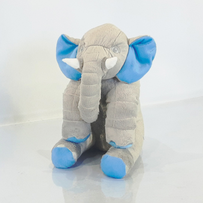 Almofada Travesseiro Elefante Pelúcia Soninho Bebê Cinza com Azul 45cm