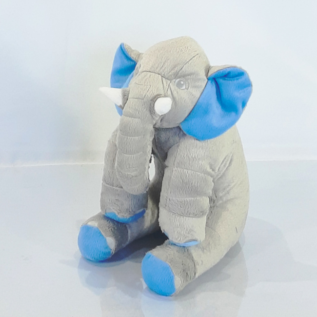 Almofada Travesseiro Elefante Pelúcia Soninho Bebê Cinza com Azul 45cm