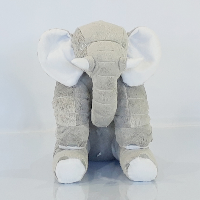 Almofada Travesseiro Elefante Pelúcia Soninho Bebê Cinza com Branco 45cm
