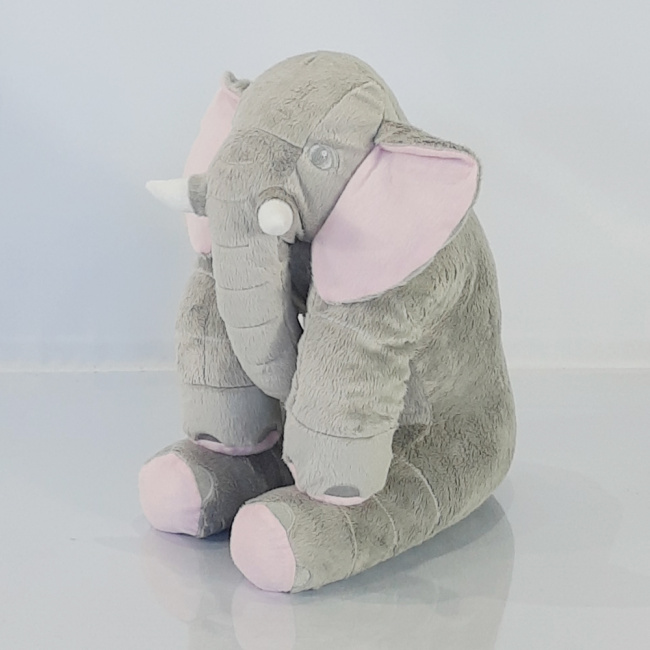 Almofada Travesseiro Elefante Pelúcia Soninho Bebê Cinza com Rosa 45cm