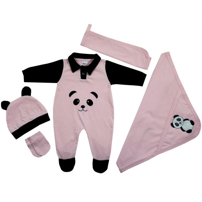 Saída de Maternidade Menina Basic Panda Rosa