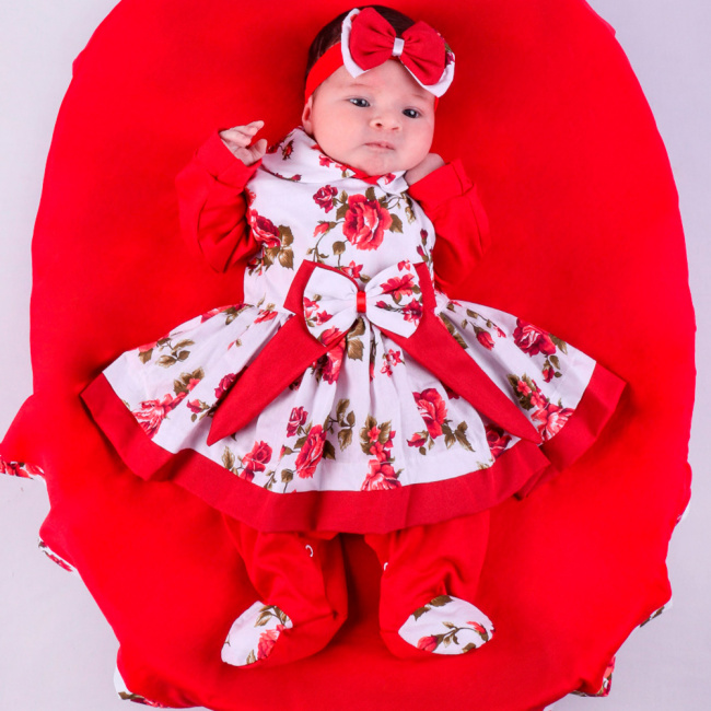 Saída de Maternidade Menina Charme Alice Floral Vermelha