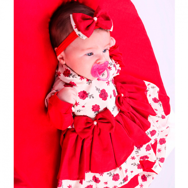 Saída de Maternidade Menina Charme Gabriela Floral Vermelho