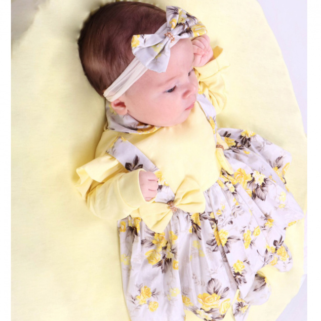 Saída de Maternidade Menina Charme Jade Floral Amarelo