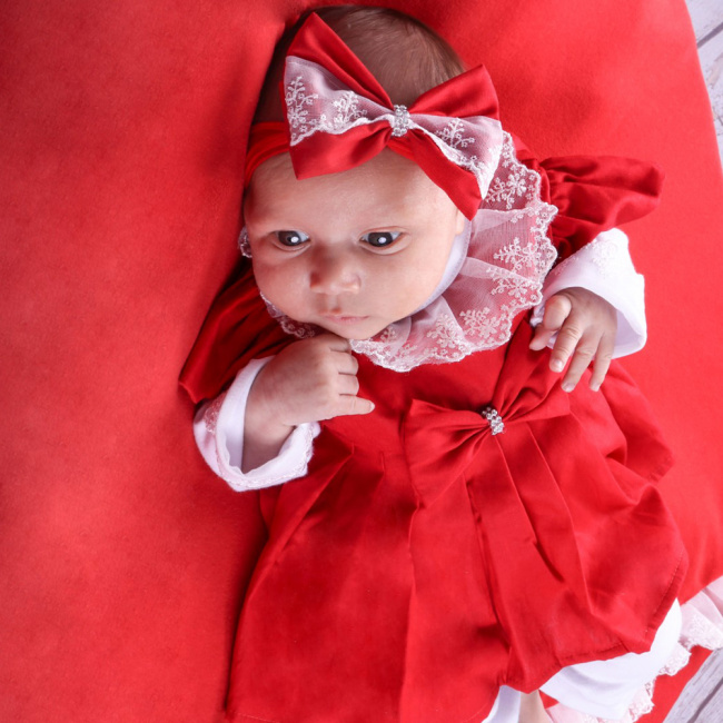 Saída de Maternidade Menina Elegance Beatriz Renda Vermelha
