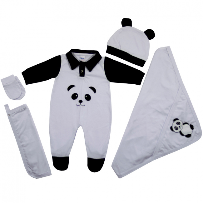 Saída de Maternidade Unissex Basic Panda Branco